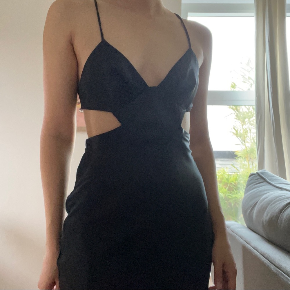 ZARA Cutout Black Dress Silk Size XS